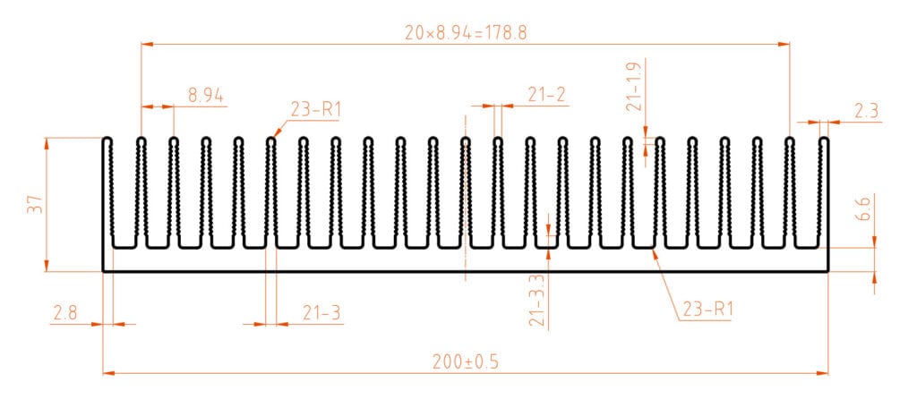 200mm Width Extruded Heat Sink