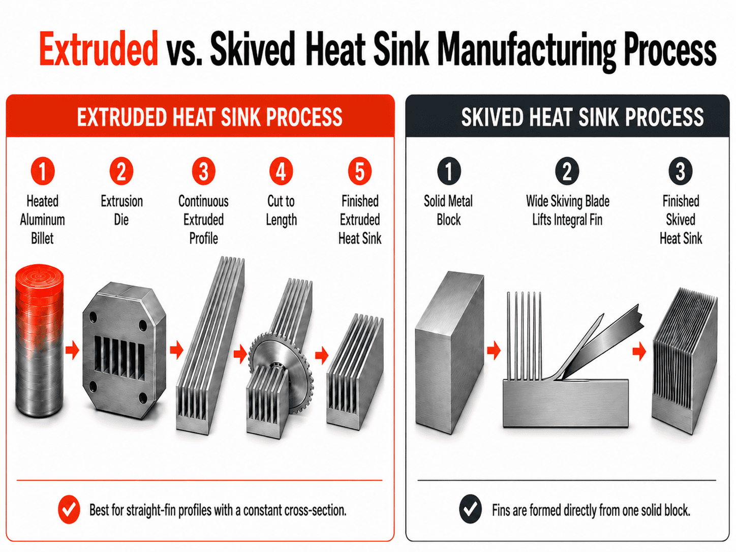 Extruded vs. Skived Heat Sink Manufacturing Process