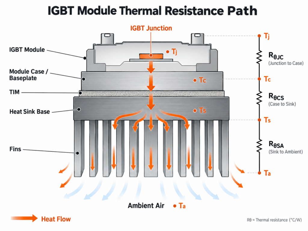 IGBT module thermal resistance path from junction through heat sink to ambient