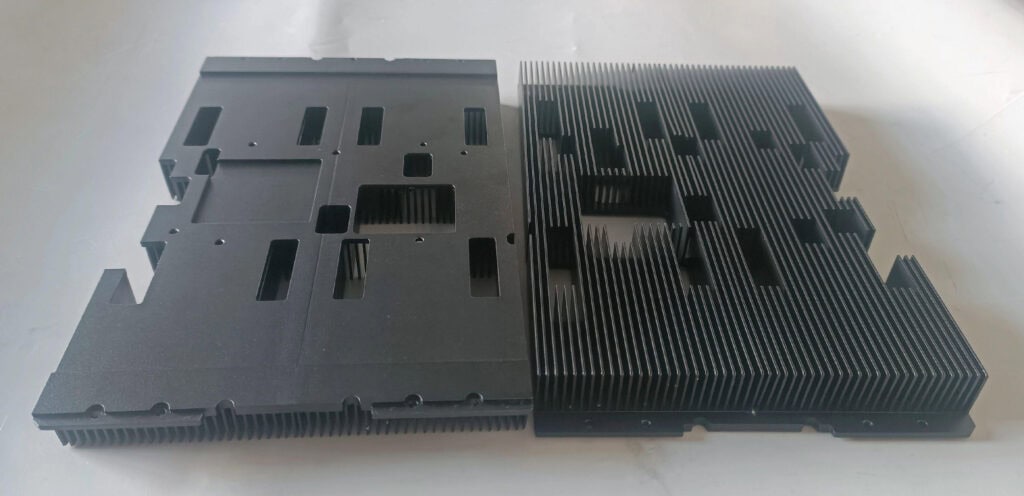 CNC machined aluminum heat sink made from an extruded profile