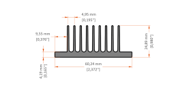 XHS-060001 aluminum heat sink extrusion profile, 60.24 mm wide × 24.89 mm high