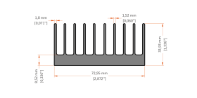 XHS-070004 aluminum heat sink extrusion profile, 72.95 mm wide × 33.93 mm high