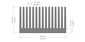 XHS-080002 aluminum heat sink extrusion profile, 80 mm wide × 45.5 mm high