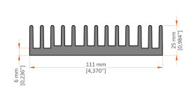 XHS-110001 aluminum heat sink extrusion profile, 111 mm wide × 25 mm high