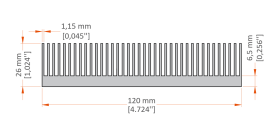 XHS-120002 aluminum heat sink extrusion profile, 120 mm wide × 26 mm high