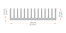 XHS-120003 aluminum heat sink extrusion profile, 120 mm wide × 30 mm high