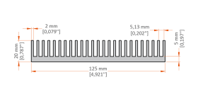 XHS-120004 aluminum heat sink extrusion profile, 125 mm wide × 20 mm high