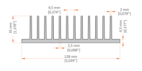 XHS-120005 aluminum heat sink extrusion profile, 128 mm wide × 35 mm high
