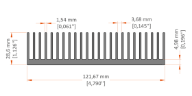 XHS-120007 aluminum heat sink extrusion profile, 121.67 mm wide × 28.6 mm high