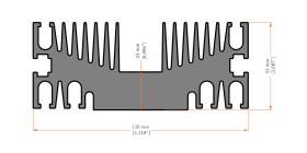 XHS-130001 aluminum heat sink extrusion profile, 130 mm wide × 53 mm high