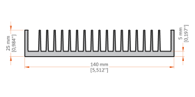 XHS-140001 aluminum heat sink extrusion profile, 140 mm wide × 25 mm high