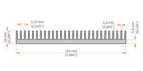 XHS-150002 aluminum heat sink extrusion profile, 152 mm wide × 18 mm high
