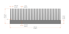 XHS-150003 aluminum heat sink extrusion profile, 150 mm wide × 45.3 mm high