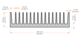 XHS-160001 aluminum heat sink extrusion profile, 160 mm wide × 40 mm high