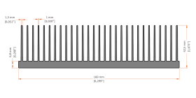 XHS-160002 aluminum heat sink extrusion profile, 160 mm wide × 42.5 mm high