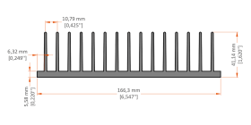 XHS-160003 aluminum heat sink extrusion profile, 166.3 mm wide × 41.14 mm high