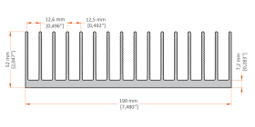 XHS-190001 aluminum heat sink extrusion profile, 190 mm wide × 52 mm high