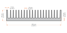 XHS-200001 aluminum heat sink extrusion profile, 200 mm wide × 40 mm high