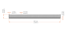 XHS-200003 aluminum heat sink extrusion profile, 202 mm wide × 16 mm high