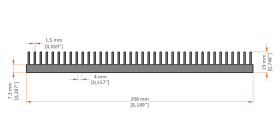 XHS-200005 aluminum heat sink extrusion profile, 208 mm wide × 19 mm high
