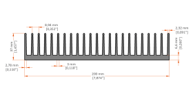 XHS-200007 aluminum heat sink extrusion profile, 200 mm wide × 37 mm high