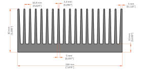 XHS-200008 aluminum heat sink extrusion profile, 200 mm wide × 83 mm high
