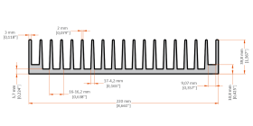 XHS-220001 aluminum heat sink extrusion profile, 220 mm wide × 39.8 mm high
