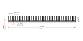 XHS-220002 aluminum heat sink extrusion profile, 220 mm wide × 20 mm high