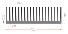XHS-220003 aluminum heat sink extrusion profile, 228.6 mm wide × 66.5 mm high