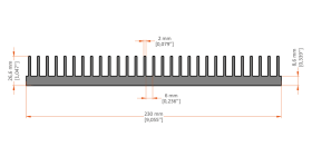 XHS-230002 aluminum heat sink extrusion profile, 230 mm wide × 26.6 mm high