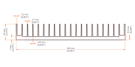 XHS-240001 aluminum heat sink extrusion profile, 240 mm wide × 35 mm high