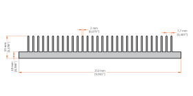 XHS-250001 aluminum heat sink extrusion profile, 253 mm wide × 35 mm high