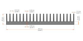 XHS-250003 aluminum heat sink extrusion profile, 250 mm wide × 40 mm high