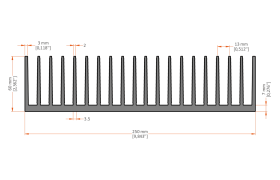 XHS-250004 aluminum heat sink extrusion profile, 250 mm wide × 60 mm high