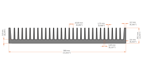 XHS-300002 aluminum heat sink extrusion profile, 300 mm wide × 39.5 mm high
