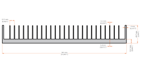 XHS-340001 aluminum heat sink extrusion profile, 342 mm wide × 49.7 mm high